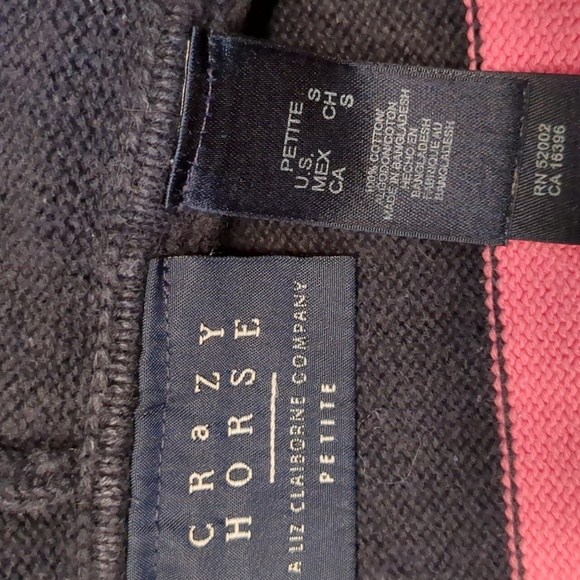 Liz Claiborne Hooded Raglan Sleeve Kangaroo Pocket Striped Sweater Petite S - Picture 5 of 8